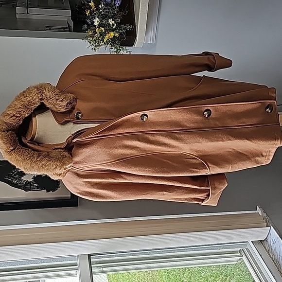 HERMAN KAY winter coat with removal hood. Size 8. Tan color. Big pockets. - Picture 1 of 14
